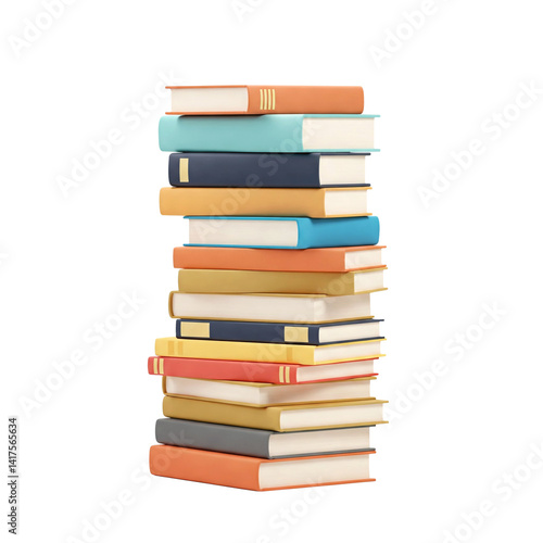 A generic image of a vertical stack of hardcover books stacked on top of each other and isolated on a clean white background.