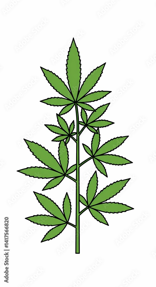 Fototapeta premium Detailed Cannabis Illustration: Botanical Art, Leaf Anatomy, Strain Variations & Artistic Styles