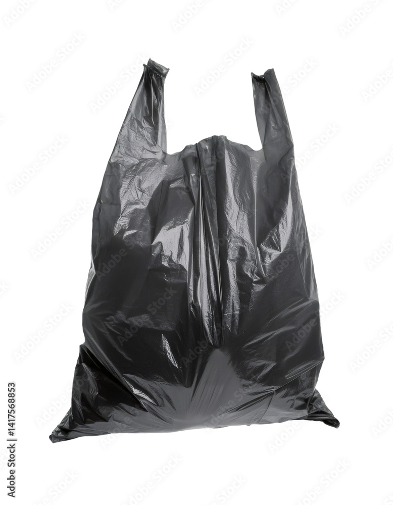 Black plastic bag floating on transparent background with clipping path, no shadow Black plastic bag floating on transparent background with clipping path, no shadow