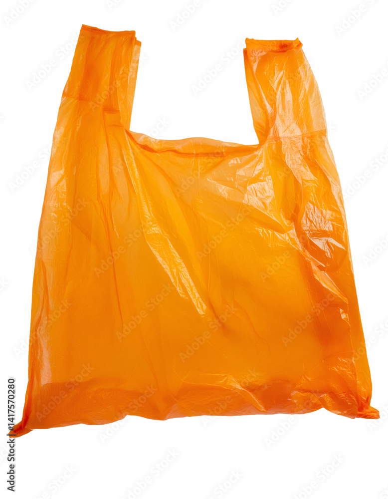 Empty orange plastic bag isolated on transparent background with clipping path Empty orange plastic bag isolated on transparent background with clipping path