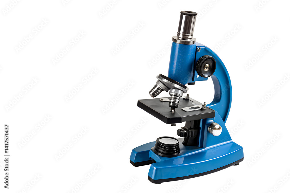 Blue laboratory microscope with transparent background for science use Blue laboratory microscope with transparent background for science use