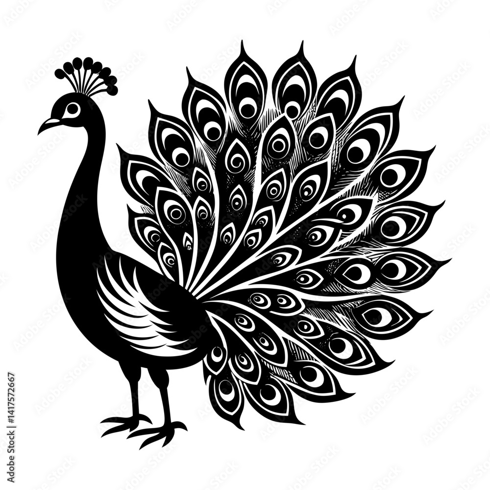 Obraz premium Download Gorgeous Peacocks With Magnificent Feathers Silhouette Vector Illustration Eps File For Design.