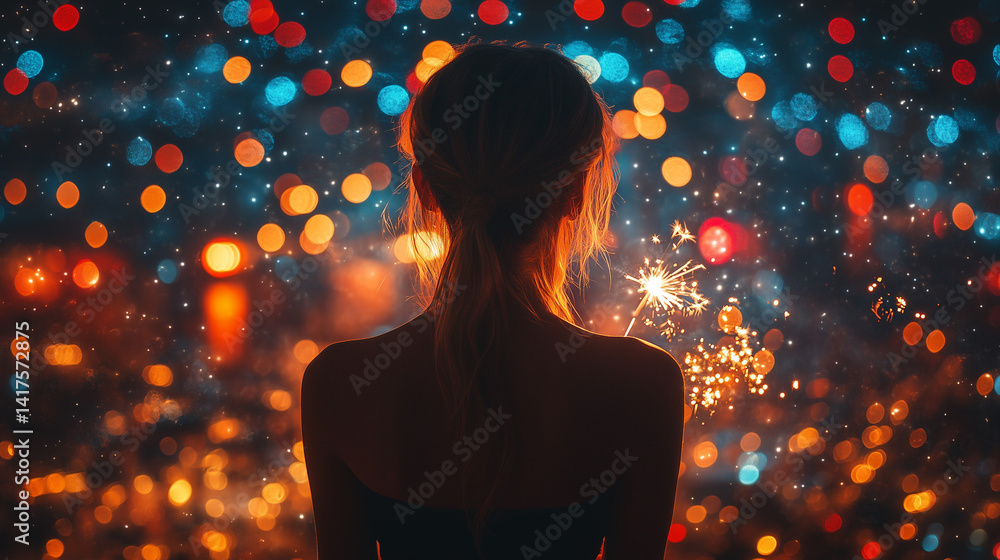 Person admires colorful lights while holding sparkler during evening celebration person, celebration, sparkler, lights, evening, atmosphere, joy, wonder, festive, beauty, city, Person admires colorful lights while holding sparkler during evening celebration person, celebration, sparkler, lights, evening, atmosphere, joy, wonder, festive, beauty, city,