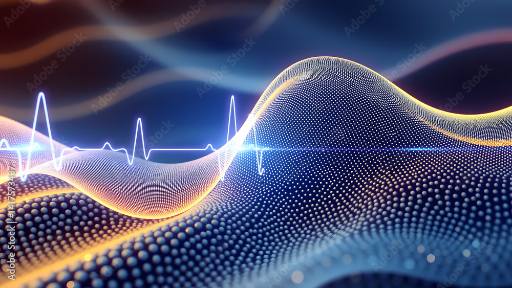 Futuristic medical AI visualization with cobalt pulse waves across organic membrane texture
