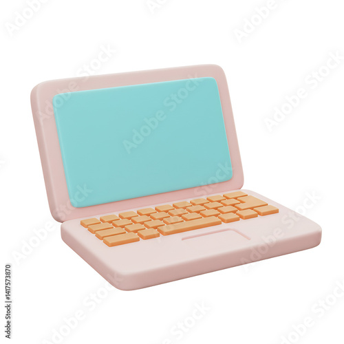 #D Rendering Pink laptop with blue screen Transparent Backround
