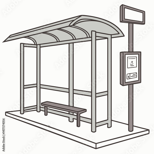 Public Transportation Illustration Of A City Bus Stop On A White Background
