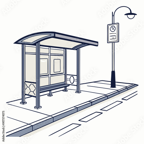 Bus Stop Illustration With Street Lamp And No Smoking Sign Art