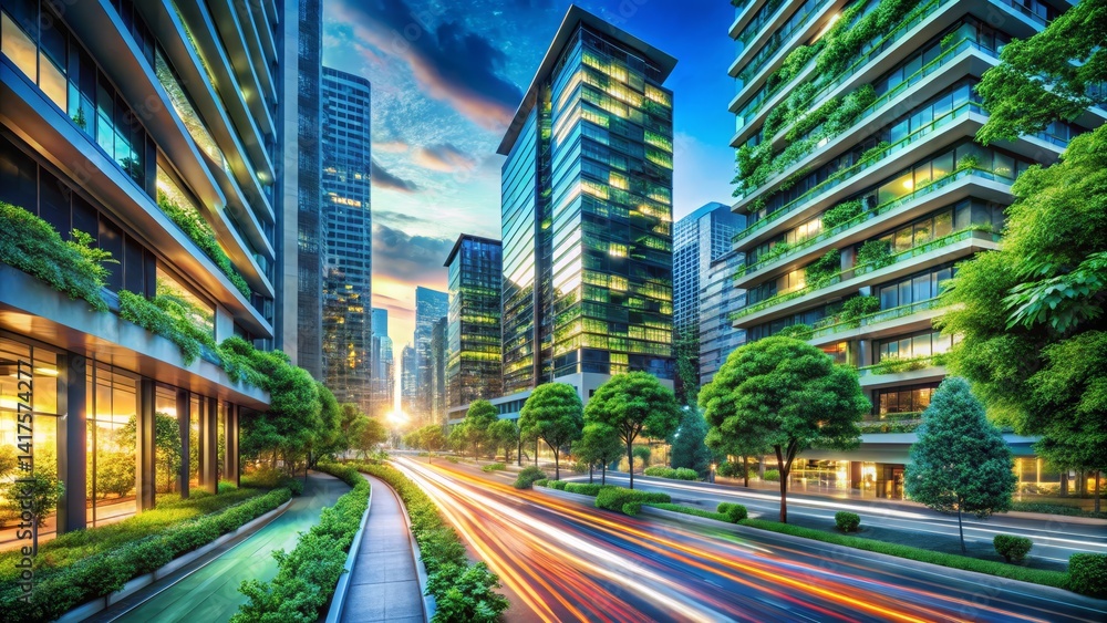 Obraz premium Modern Cityscape with Green Architecture