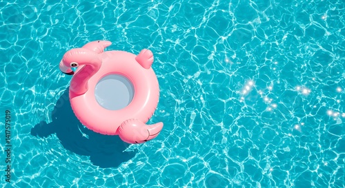 Floating Pink Flamingo Pool Float in Sparkling Blue Water on Sunny Day