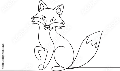 Elegant fox illustration with a flowing one-line art style emphasizing curves and movement through a bushy tail and poised stance in a simple modern look