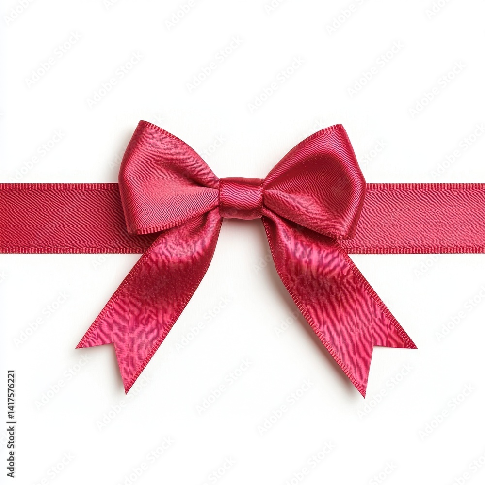 Elegant Red Satin Bow with Ribbon on White Background Elegant Red Satin Bow with Ribbon on White Background