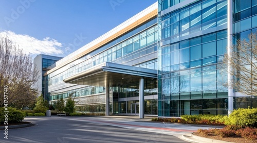 Wallpaper Mural A modern hospital building with a sleek glass facade and a spacious entrance area Torontodigital.ca