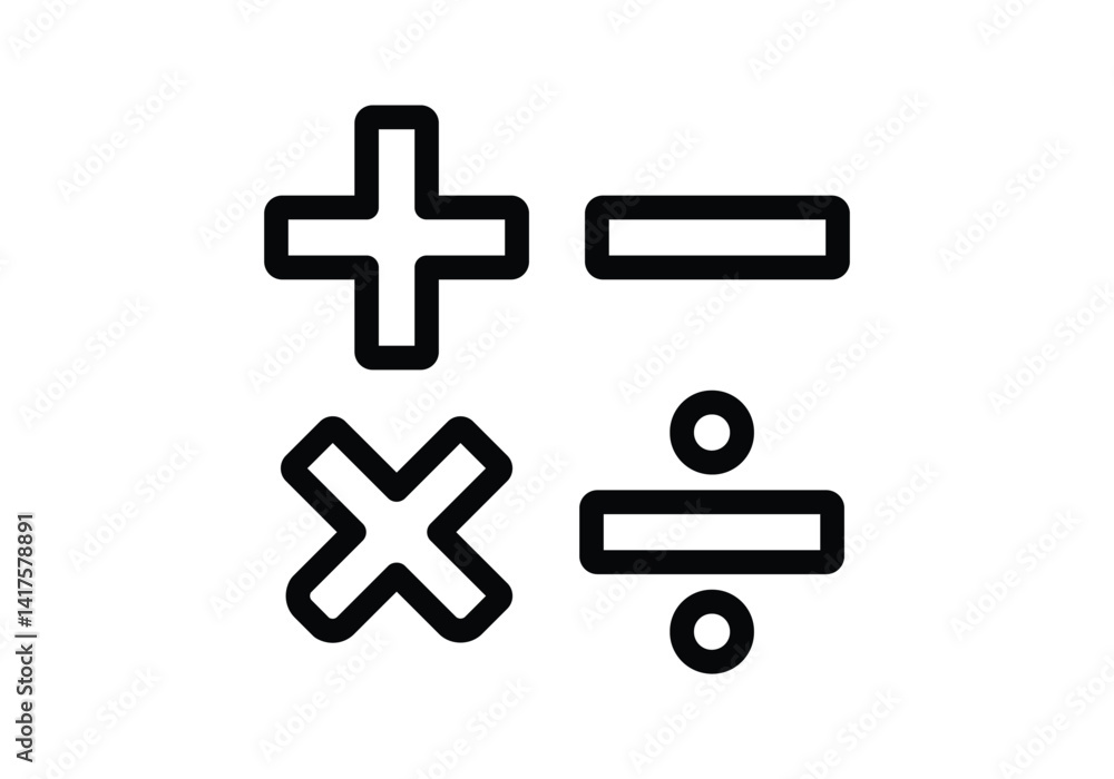 Obraz premium Math symbols set. Mathematical plus, minus, equal, multiply and divide signs on element for education, learning, calculation, accounting, financial operations concept. Isolated vector