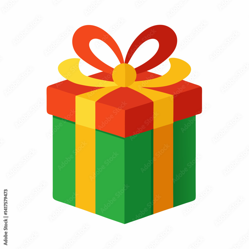 Obraz premium Festive Green Gift Box With Red Lid And Yellow Ribbon Isolated