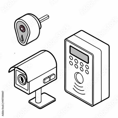 Isometric Illustration Of Smart Home Security Camera System Components