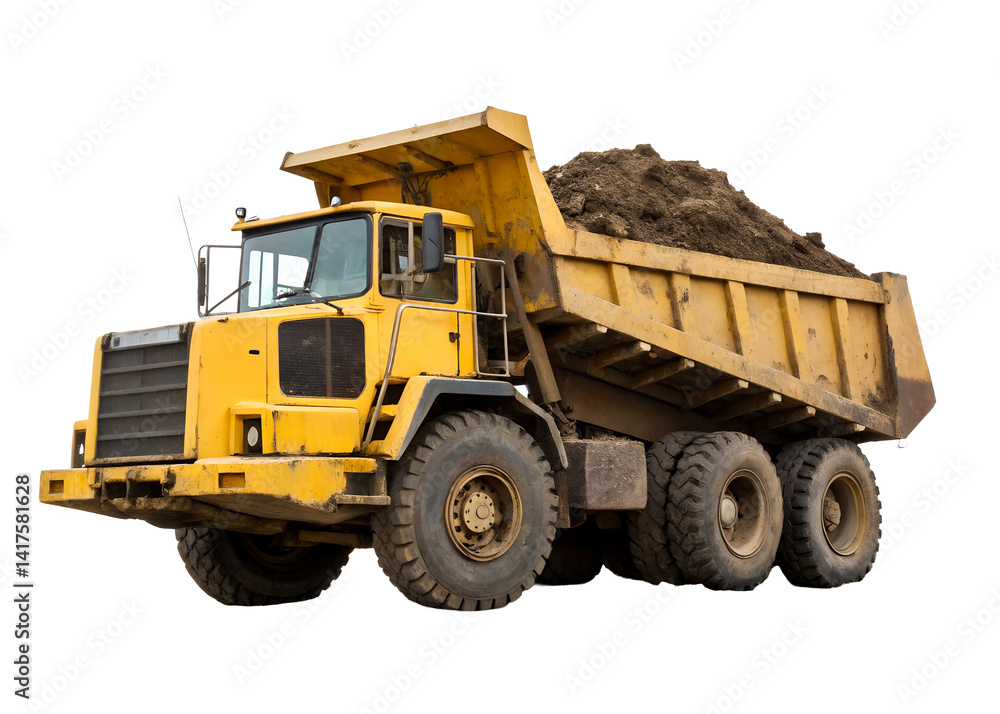 Heavy dump truck transporting soil on a construction site Heavy dump truck transporting soil on a construction site