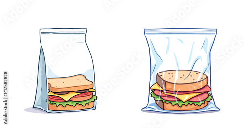 Vsai sandwiches wrapped in different plastic bags for food storage preserving freshness