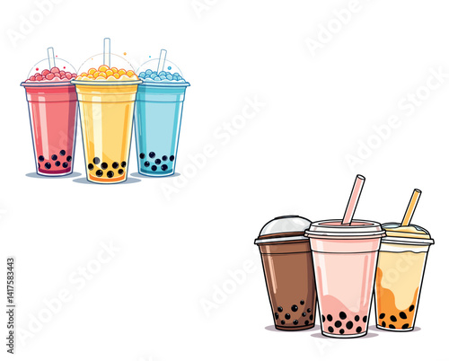 Vsai colorful bubble tea in plastic cups with straws refreshing summer drinks