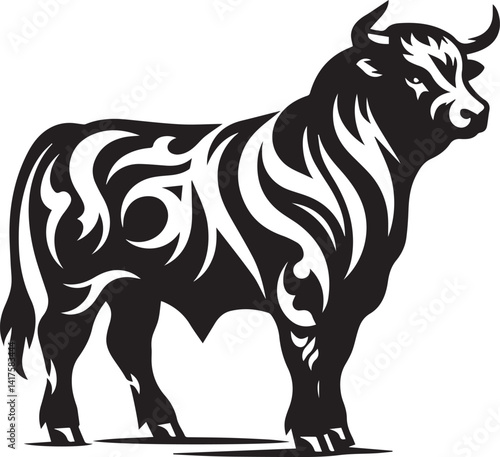 bull clipart silhouette vector, bull illustration , bull silhouette vector isolated on white background photo