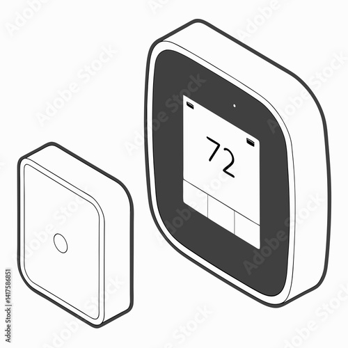 Smart Home Climate Control System With Digital Thermostat Display Illustration