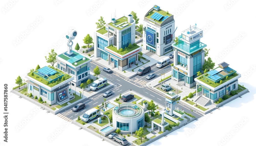 Modern cityscape featuring eco-friendly buildings and advanced technology in a vibrant urban setting Modern cityscape featuring eco-friendly buildings and advanced technology in a vibrant urban setting