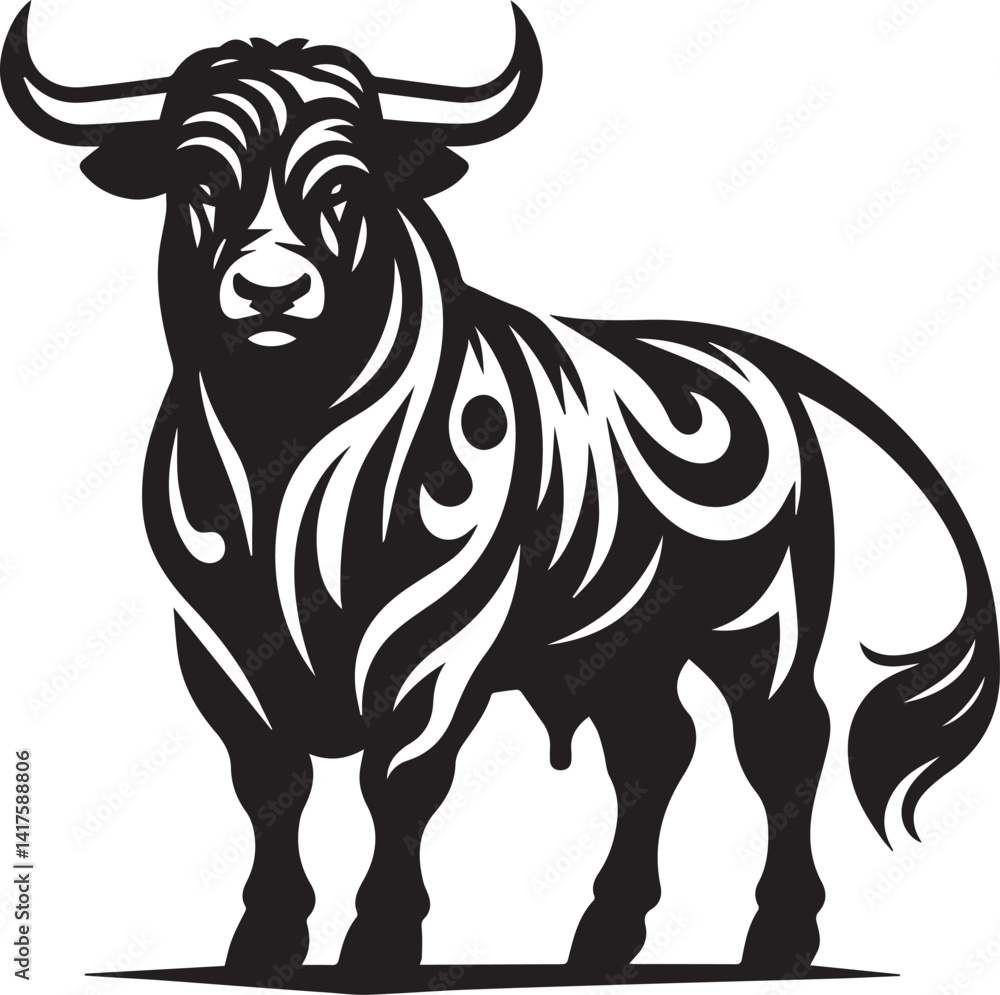 Fototapeta premium bull clipart silhouette vector, bull illustration , bull silhouette vector isolated on white background