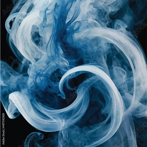 Ethereal blue smoke dances abstractly on backgrounds of stark black and pure white