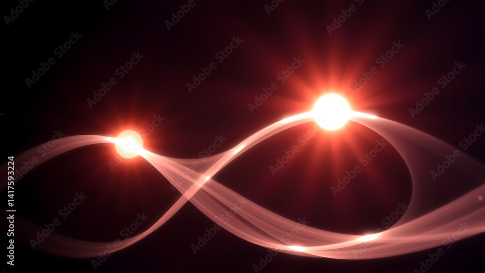 Minimalist quantum entanglement visualization as paired glowing orbs with energy bridge