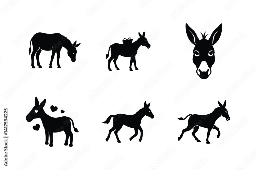 Fototapeta premium Donkey Silhouette vector illustration, Donkey Silhouette Bundle