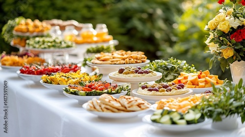 Outdoor buffet feast with diverse appetizers