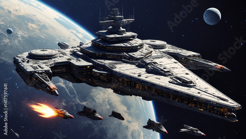 Canvas-taulu Majestic battlecruiser soaring through the cosmos
