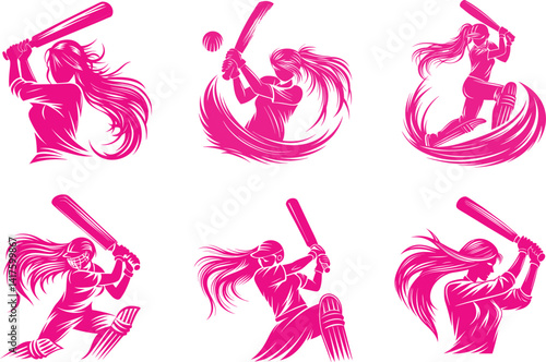 Pink silhouette female cricket player