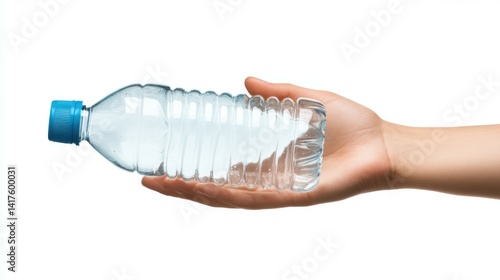 Obraz na płótnie healthy lifestyle and diet concept - hand holding plastic water bottle isolated on white background w salonie