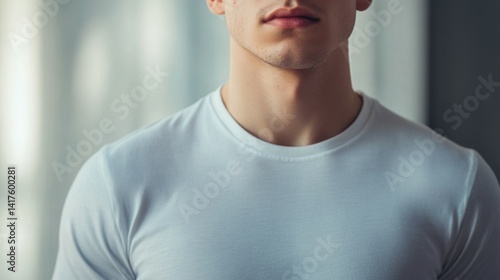 Obraz na płótnie close up of young man in blank white t-shirt w salonie