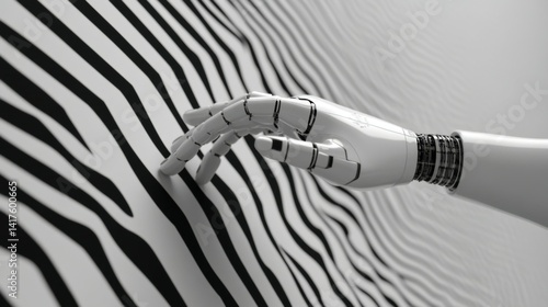 Obraz na płótnie A robot hand is shown in a white color with a black and white background w salonie