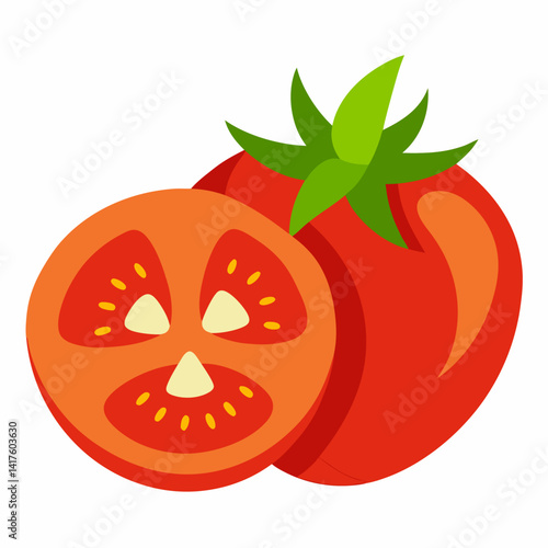 A fresh chopped tomato slices vector on white background.