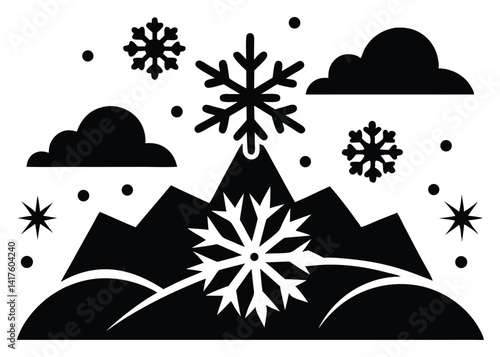 Snowflakes Falling from Sky in Monochrome
