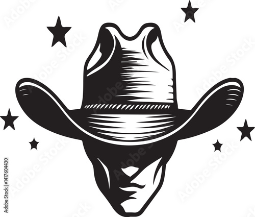 Vintage cowboy hat logo, western typography, black and white design,  retro branding, iconic cowboy symbol on white background .