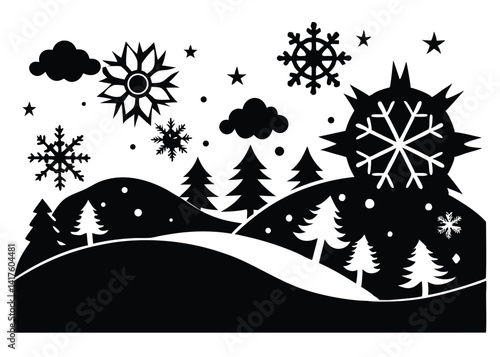 Snowflakes Falling from Sky in Monochrome