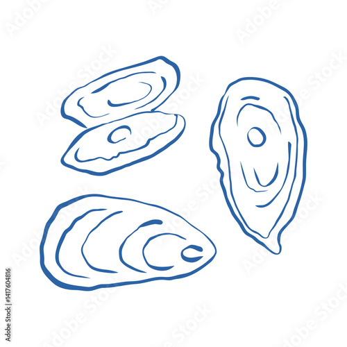 Line art oysters in minimal handdrawn style for sea design and packaging