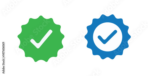 Set of social media verified icons. Tick in circle with zigzag. Youtube approval sign. vector illustration eps 10.