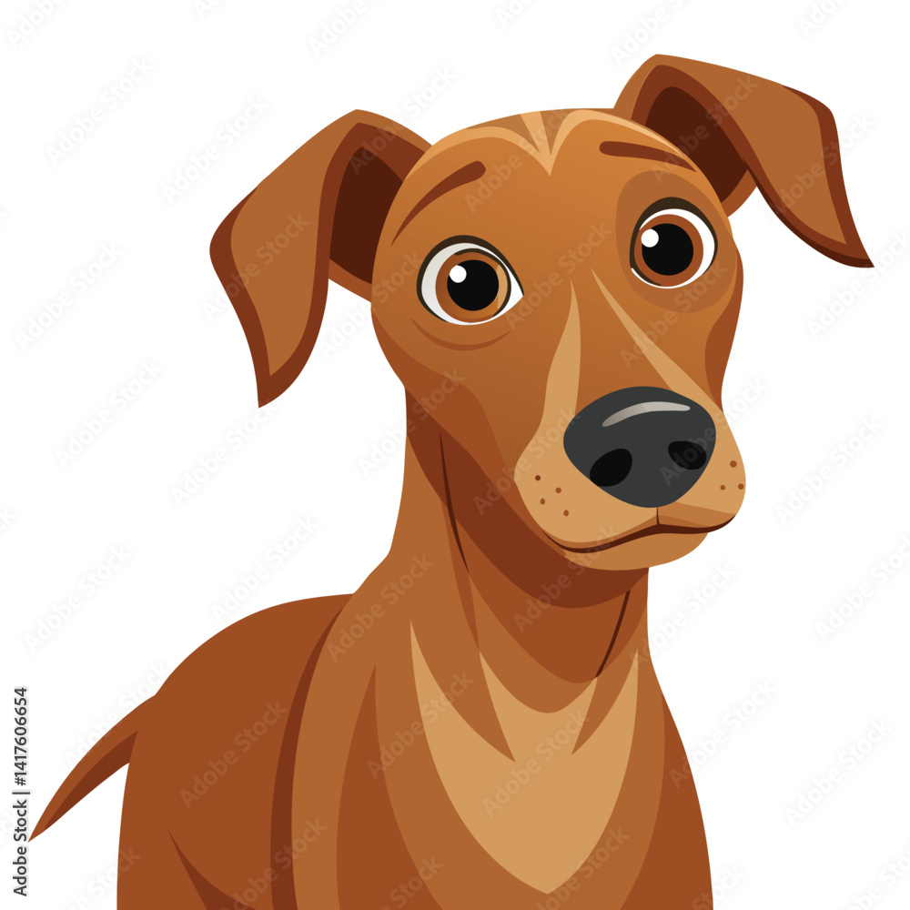 A brown dog with floppy ears tilts its head inquisitively against a stark white background. A brown dog with floppy ears tilts its head inquisitively against a stark white background.