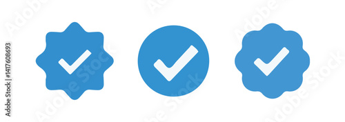 Set of social media verified icons. Tick in circle with zigzag. Youtube approval sign. vector illustration eps 10.