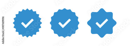 Set of social media verified icons. Tick in circle with zigzag. Youtube approval sign. vector illustration eps 10.