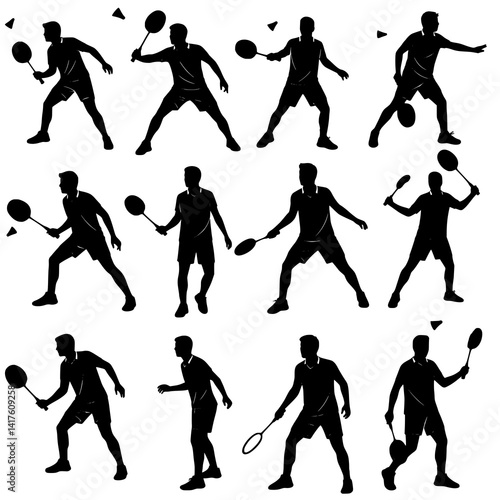 silhouettes of badminton players illustration