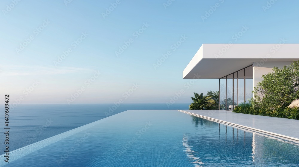 Fototapeta premium Modern Infinity Pool Overlooking Endless Ocean Horizon at Sunset