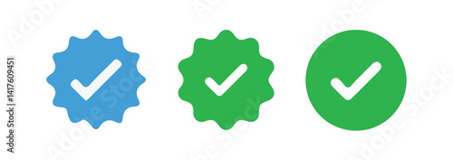 Set of social media verified icons. Tick in circle with zigzag. Youtube approval sign. vector illustration eps 10.