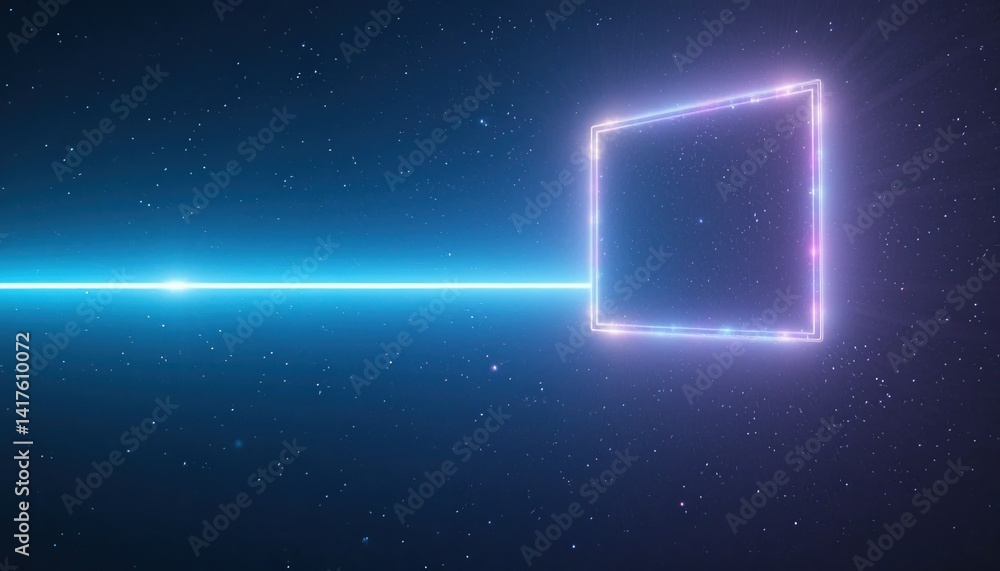 Obraz premium Dynamic light beam creating 3d geometric shape in starry space digital art futuristic environment abstract viewpoint for visual impact