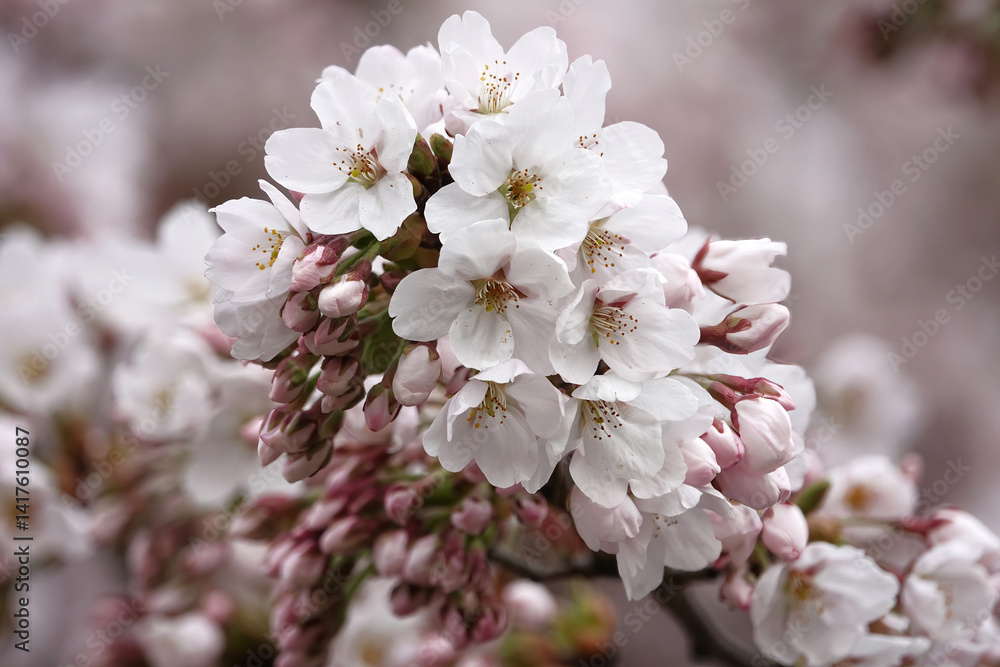 Gorgeous cluster of white and pink cherry blossom with a soft pink background Gorgeous cluster of white and pink cherry blossom with a soft pink background