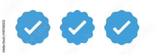 Set of social media verified icons. Tick in circle with zigzag. Youtube approval sign. vector illustration eps 10.